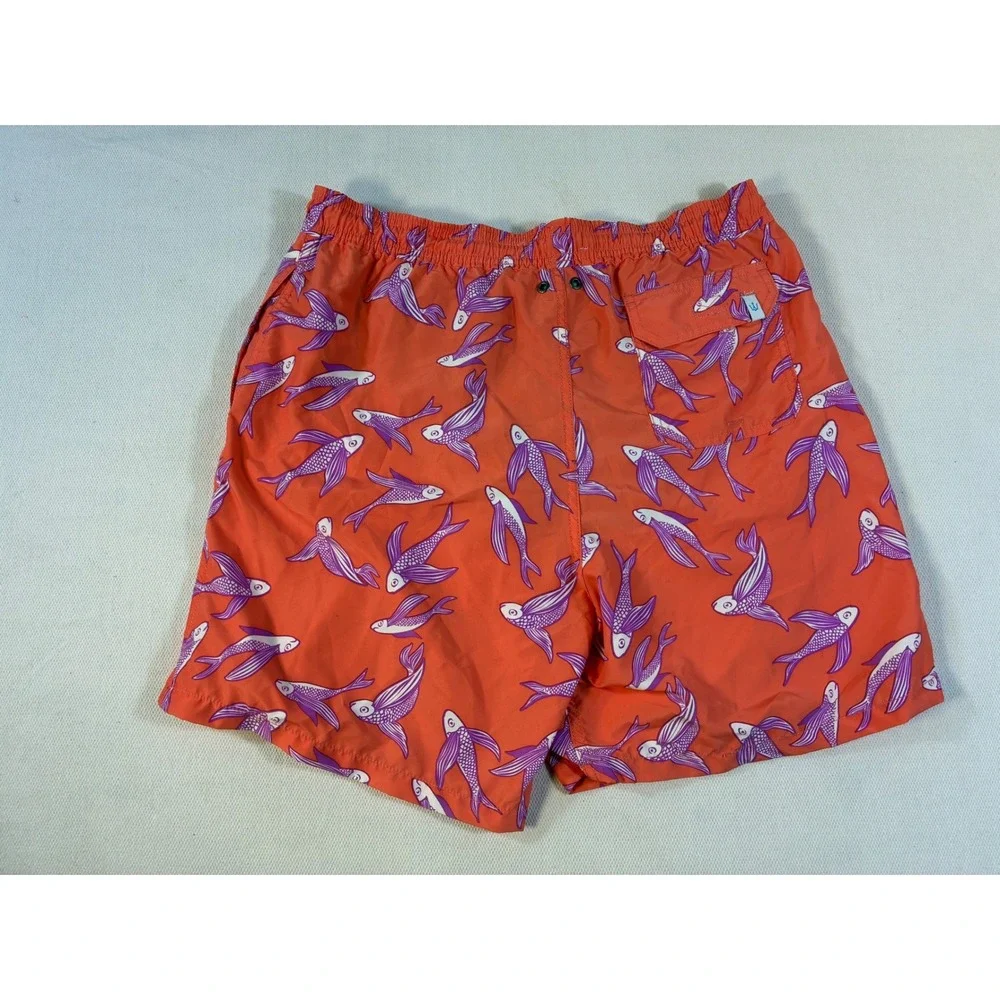 Strong Boalt Mens XL Swim Trunks Orange Purple Flying Fish Print Mesh Lined 6in‎